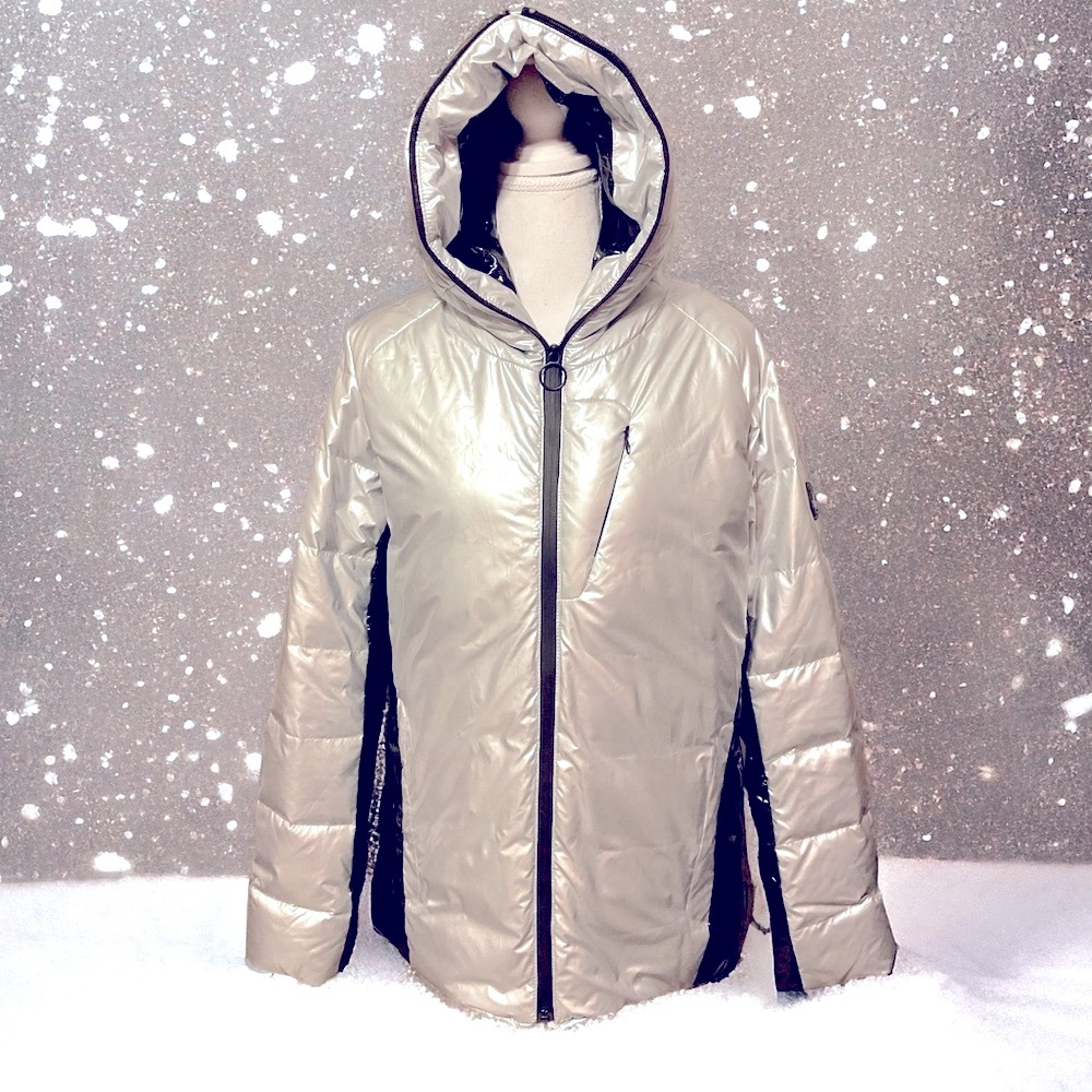 Body Glove Women’s Down Coat Metallic Silver and Black